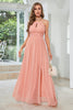 Load image into Gallery viewer, A-Line Keyhole Dusty Rose Long Formal Dress with Slit