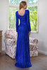 Load image into Gallery viewer, Sparkly Long Sleeves Sequins Royal Blue Evening Party Dress with Slit