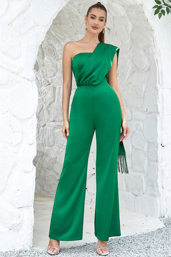 One Shoulder Green Prom Jumpsuits