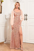 Load image into Gallery viewer, Long Sleeves Sequins Champagne Formal Dress with Slit