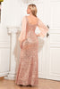 Load image into Gallery viewer, Long Sleeves Sequins Champagne Formal Dress with Slit