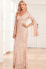 Load image into Gallery viewer, Mermaid Sparkly Champagne Formal Dress with Sleeves