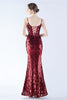 Load image into Gallery viewer, Burgundy Spaghetti Straps V-neck Swquin Sheath Formal Dress with Slit