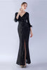 Load image into Gallery viewer, Navy Sequin V-neck Half Sleeves Sheath Formal Dress with Feather
