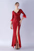 Load image into Gallery viewer, Navy Sequin V-neck Half Sleeves Sheath Formal Dress with Feather