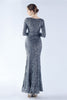 Load image into Gallery viewer, Black Mermaid Sequin Feather Long-Sleeve Evening Dress With Slit
