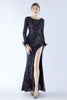 Load image into Gallery viewer, Black Mermaid Sequin Feather Long-Sleeve Evening Dress With Slit