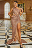 Load image into Gallery viewer, Coffee One Shoulder Sequin Mermaid Formal Dress with High Slit