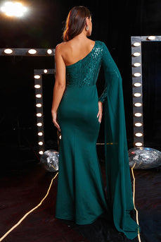 Peacock One Shoulder Chiffon and Sequin Mermaid Formal Dress