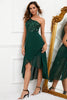 Load image into Gallery viewer, Dark Green One Shoulder Party Dress with Slit