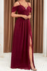 Load image into Gallery viewer, A-Line Cold Shoulder Burgundy Formal Dress with Slit