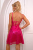 Load image into Gallery viewer, Sparkly A-Line Spaghetti Straps Hot Pink Cocktail Dress