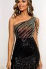 Load image into Gallery viewer, Sparkly One Shoulder Black Cocktail Dress with Tassel