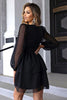 Load image into Gallery viewer, Black A-Line V-Neck Tiered Cocktail Dress With Long Sleeves