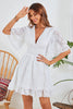 Load image into Gallery viewer, White A-Line V Neck Casual Dress With Short Sleeves