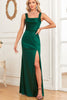 Load image into Gallery viewer, Mermaid Dark Green Satin Long Prom Dress with Slit