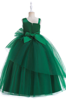 Dark Green A Line Sleeveless Girl Dress