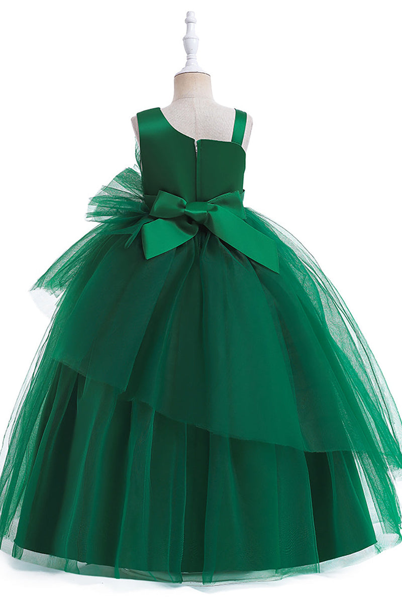 Load image into Gallery viewer, Dark Green A Line Sleeveless Girl Dress