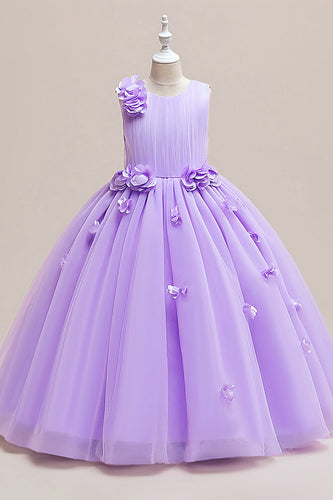 Lilac A-Line Tulle Flower Girl Dress with Flowers