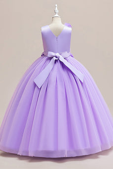 Lilac A-Line Tulle Flower Girl Dress with Flowers