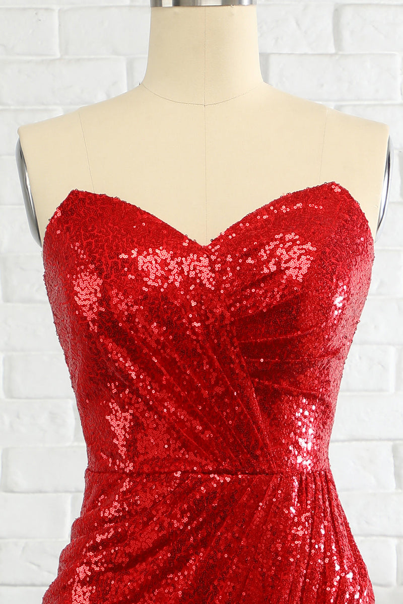 Load image into Gallery viewer, Sheath Sweetheart Red Sequins Prom Dress with Sequins
