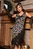Black Asymmetrical V Neck 1920s Flapper Dress