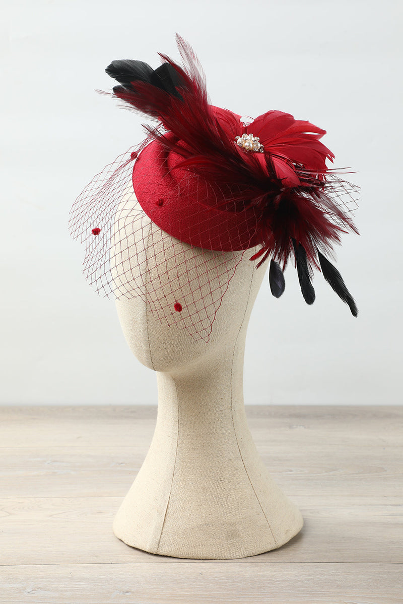 Load image into Gallery viewer, Burgundy Feathered 1920s Party Headpiece