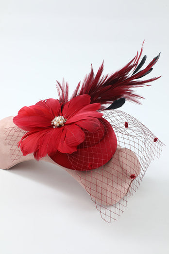 Burgundy Feathered 1920s Party Headpiece