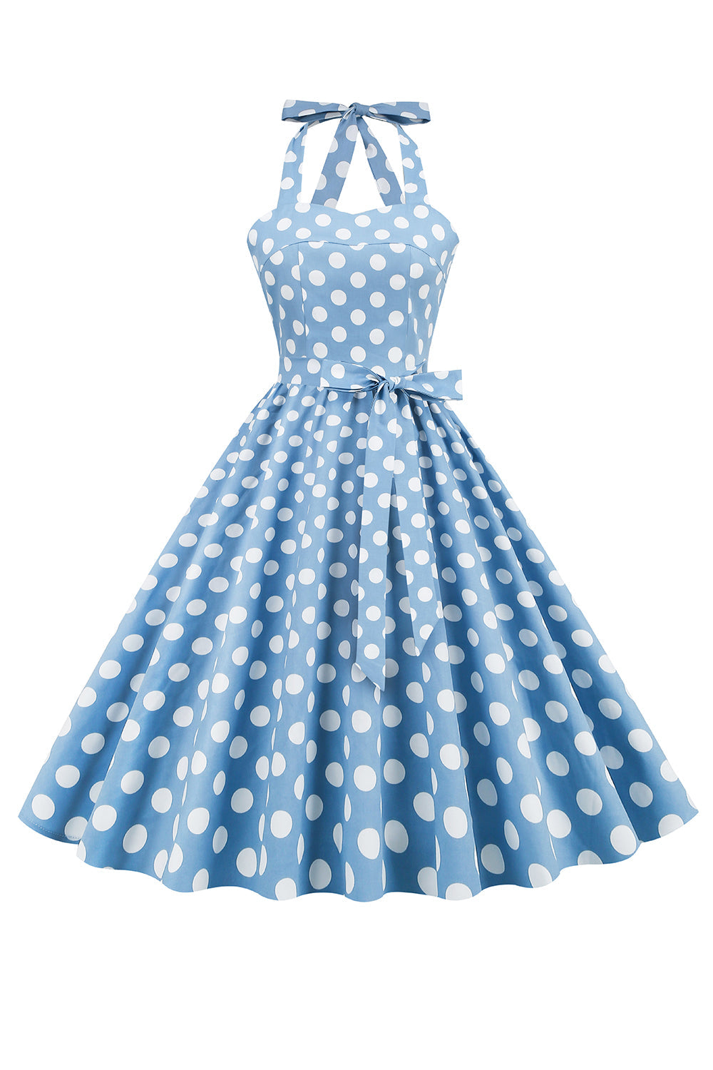 Halter Blue Polka Dots 1950s Dress