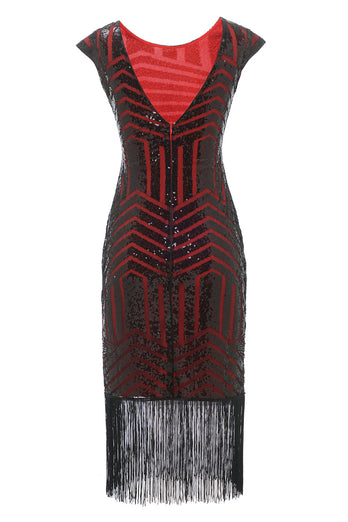 Red Round Neck 1920s Flapper Dress