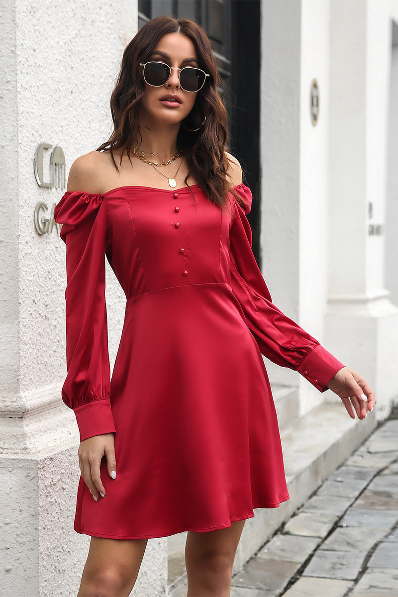 Load image into Gallery viewer, Burgundy Off Shoulder Short Prom Dress