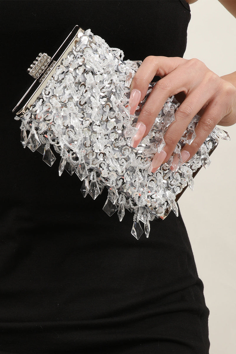 Load image into Gallery viewer, Silver Sequin Fringes Shoulder Chain Bag