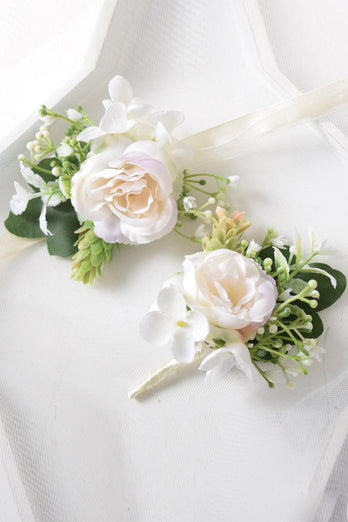 White Artificial Rose Wedding Wrist Corsage