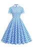 Load image into Gallery viewer, Hepburn Style Polka Dots Vintage Dress with Short Sleeves