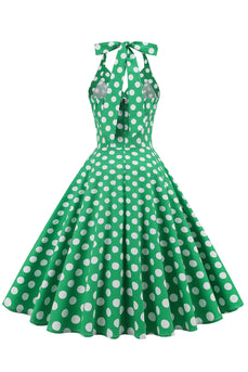 Green Halter Polka Dots 1950s Dress