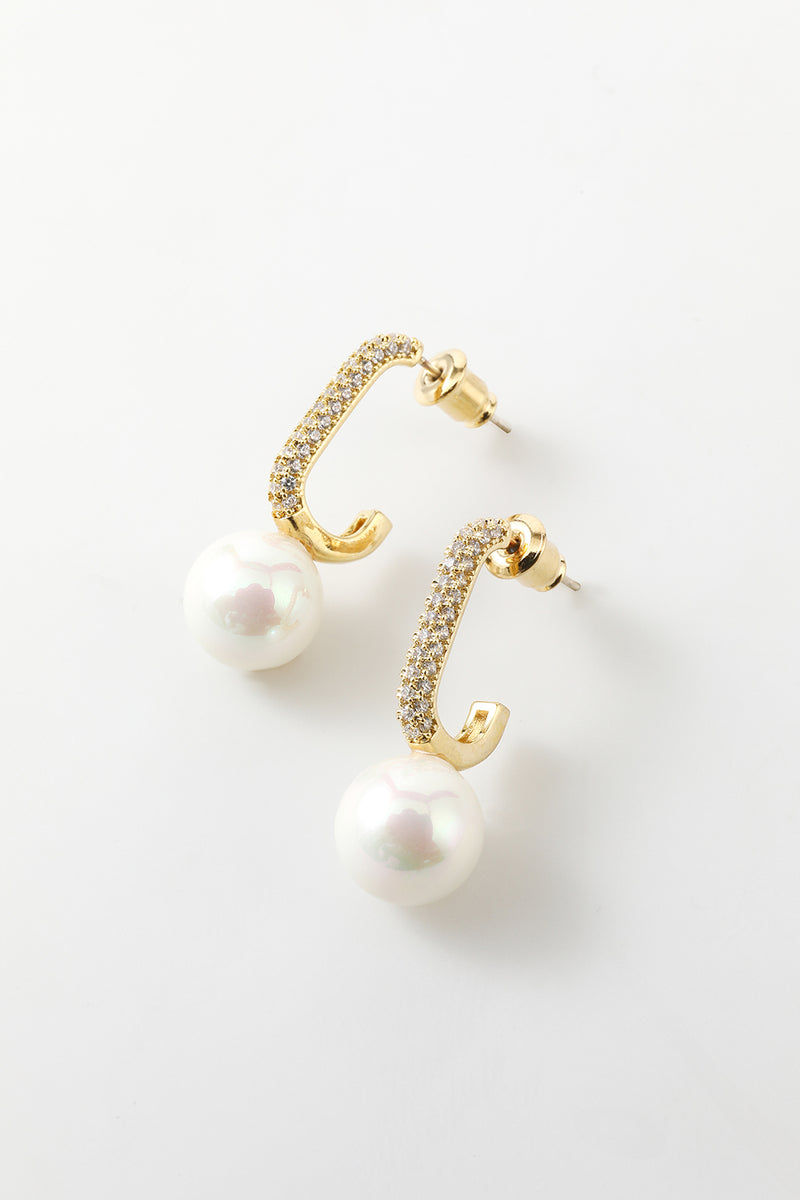 Load image into Gallery viewer, Pearl  Beading Golden Earrings