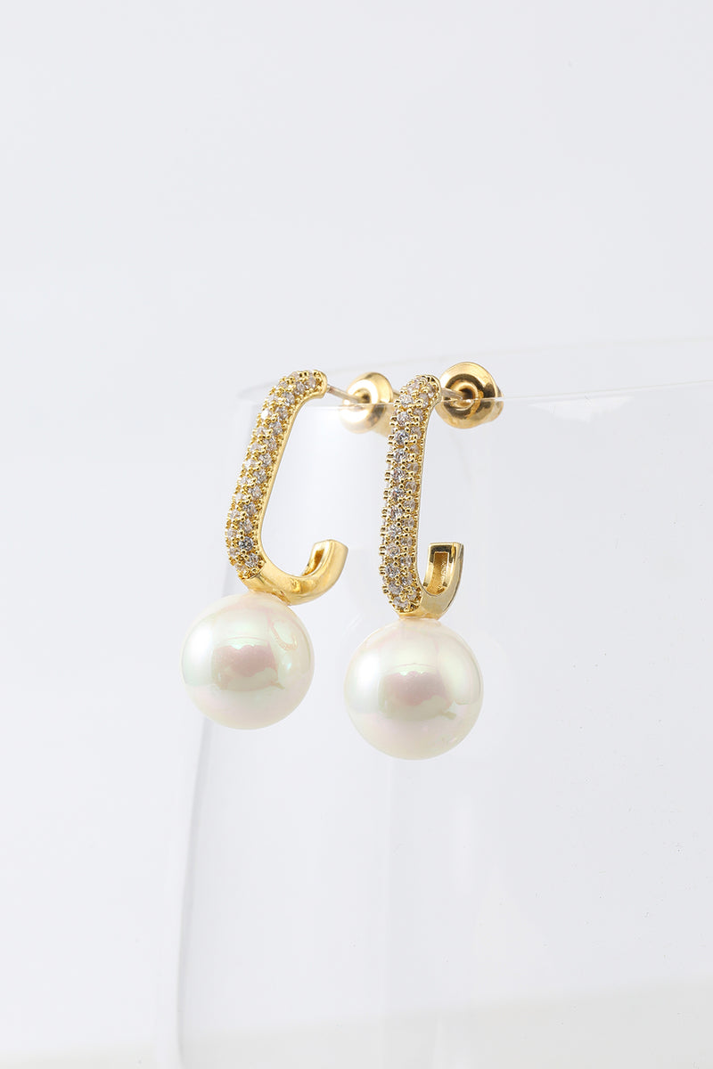 Load image into Gallery viewer, Pearl  Beading Golden Earrings