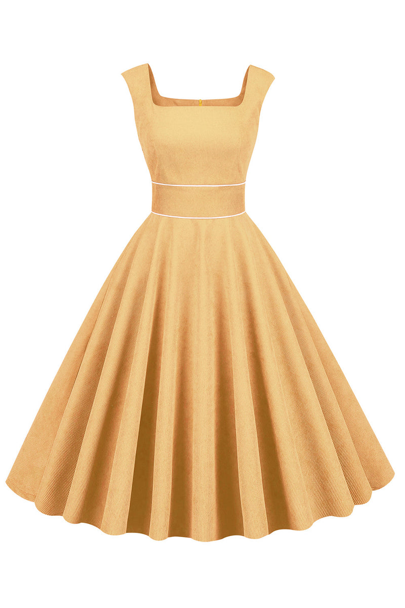 Load image into Gallery viewer, Yellow Square Neck 1950s Dress