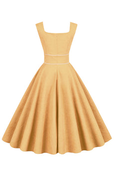 Yellow Square Neck 1950s Dress