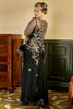 Load image into Gallery viewer, Black Golden Plus Size 1920s Sequins Dress