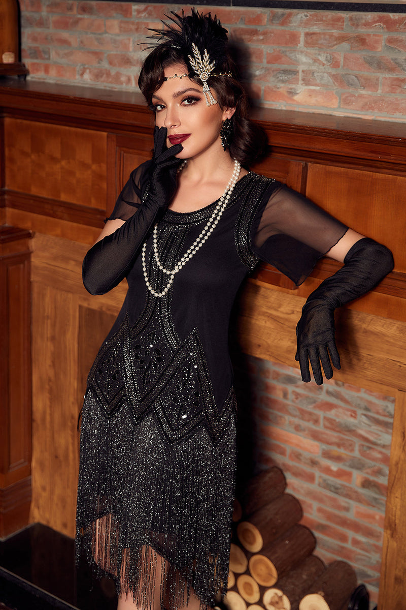 Load image into Gallery viewer, Luxurious Sequined Beaded Fringe 1920s Dress