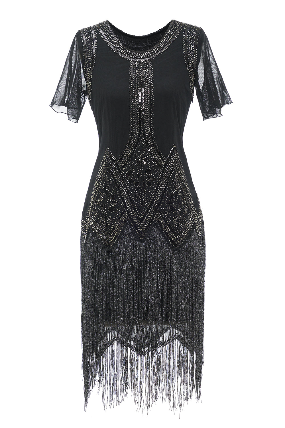Luxurious Sequined Beaded Fringe 1920s Dress