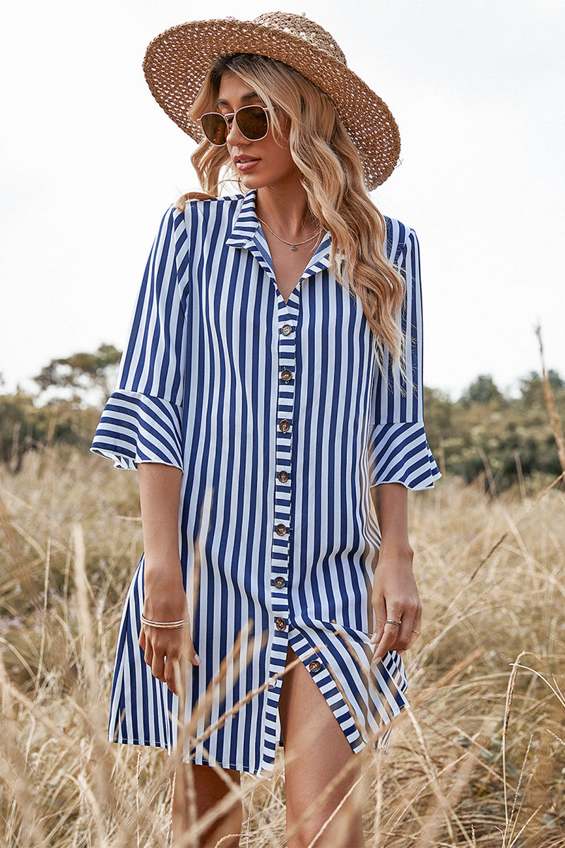 Load image into Gallery viewer, Navy Striped Summer Casual Dress