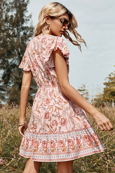 Blush Flower Print Summer Boho Dress