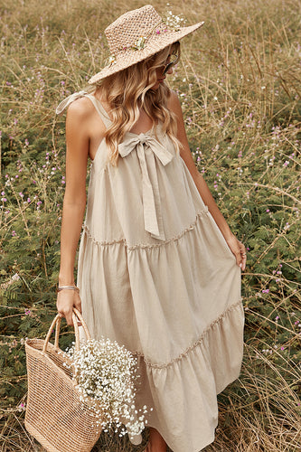 Khaki Spaghetti Straps Summer Boho Dress