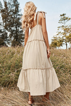 Khaki Spaghetti Straps Summer Boho Dress