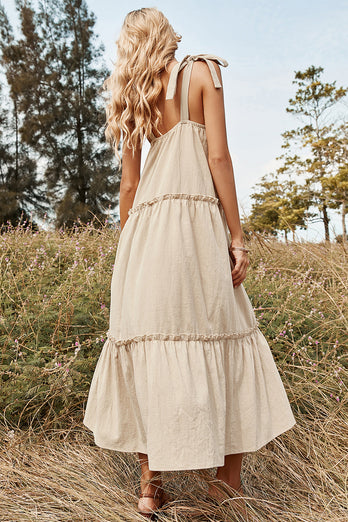 Khaki Spaghetti Straps Summer Boho Dress