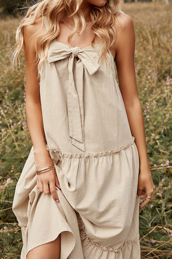 Khaki Spaghetti Straps Summer Boho Dress