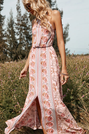 Flower Print Halter Summer Boho Dress