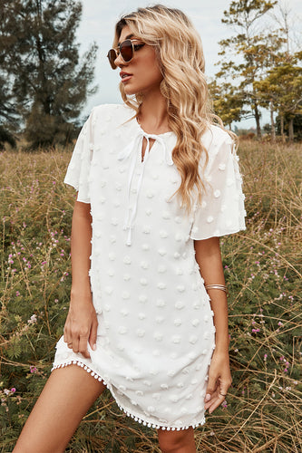 White Lace Chiffon Summer Dress